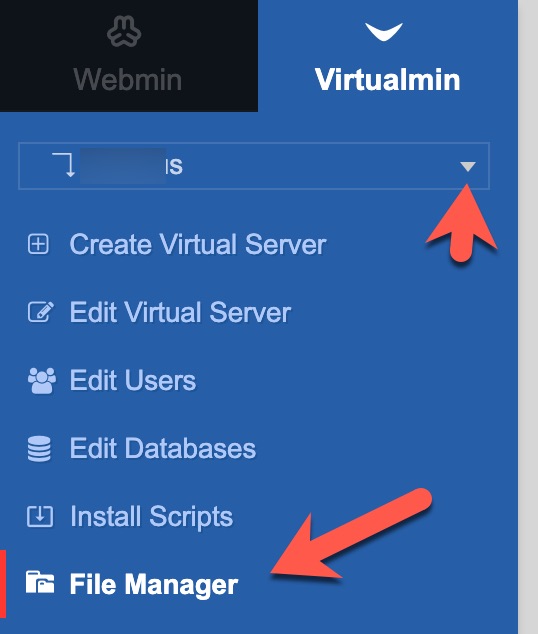 virtualmin file manager menu