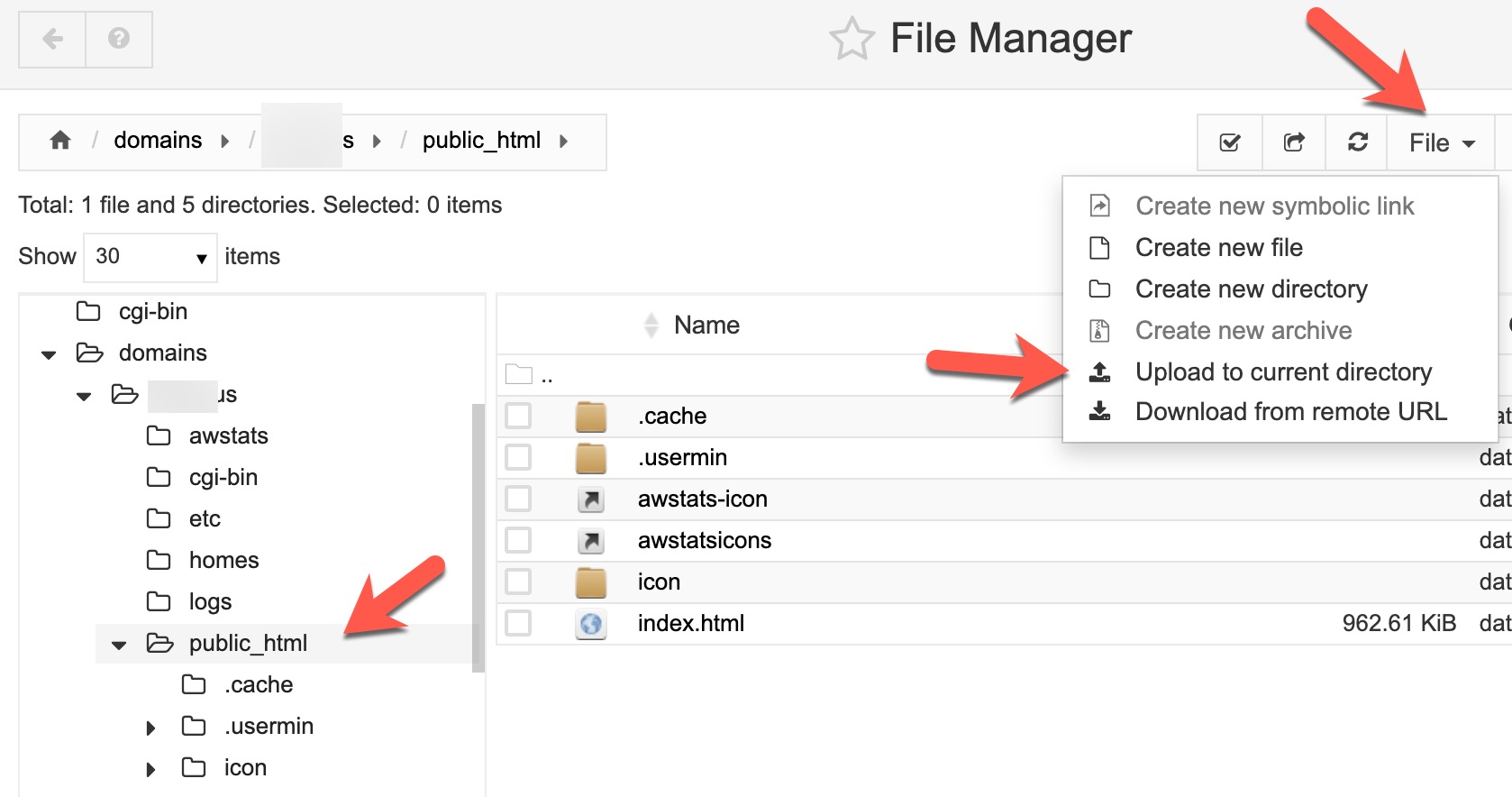 virtualmin file manager upload