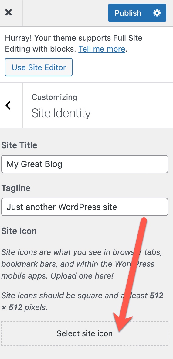 Select site icon editor