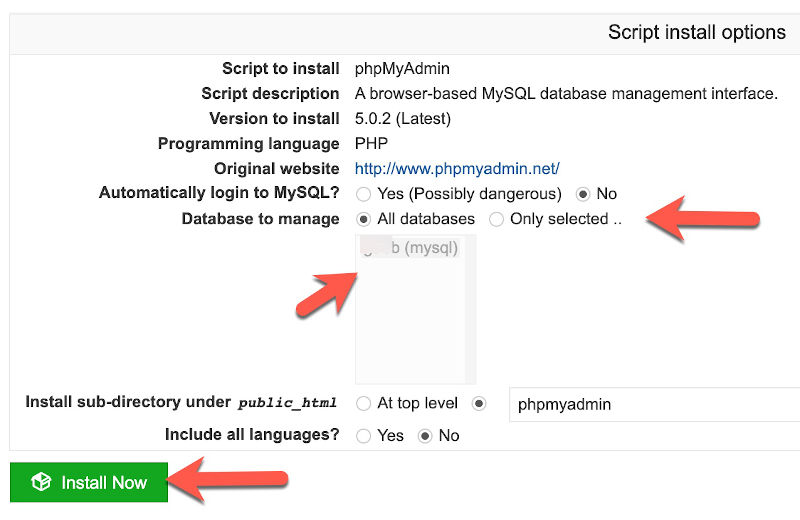 virtualmin install phpmyadmin details